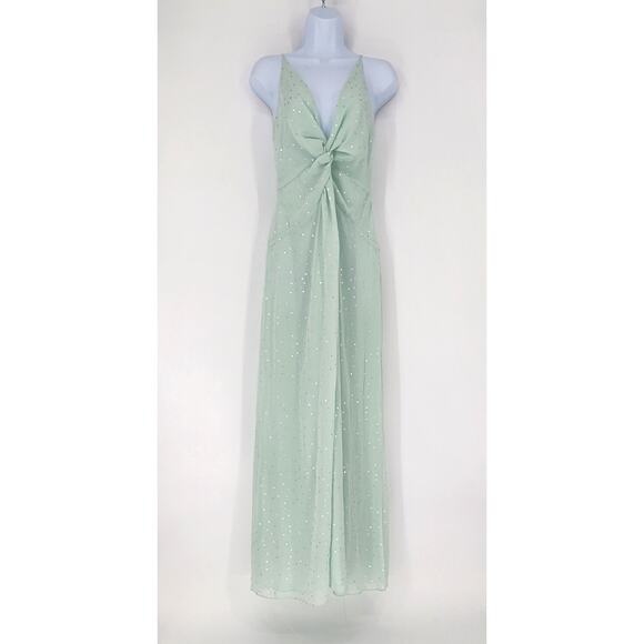 Topshop Mint Green Silver Polka Dot Twist Front Maxi Dress Women’s Size 6 - Picture 9 of 10